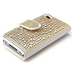 kwmobile® Coque en strass pour iPhone 4/4S Cuir BLANC/ Strass DORE
