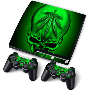 PS3 Slim Playstation 3 Slim Skin Stickers PVC FOR Console 2 Pads Green