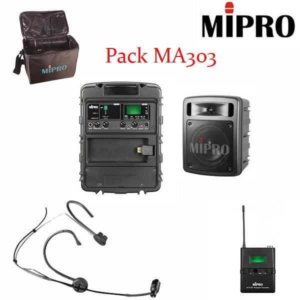 Pack MIPRO Sono portable MA303 SB + housse + micro cravate sans fil et
