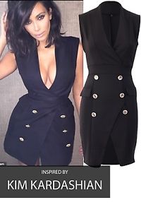 Sexy Kim Kardashian style blazer fete robe de soiree Femme Noir M L xl