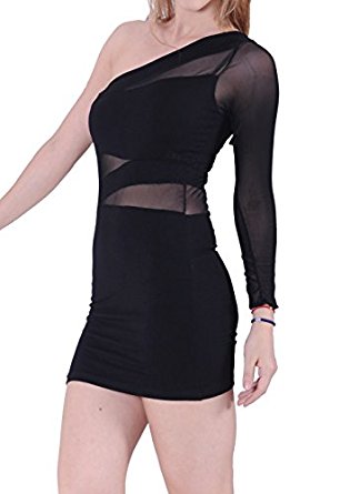 Sexy robe de soirée une épaule Transparent E Girl,Clubwear,Noir