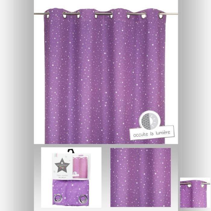 RIDEAU Rideau occultant violet étoilé pour chambre enfant