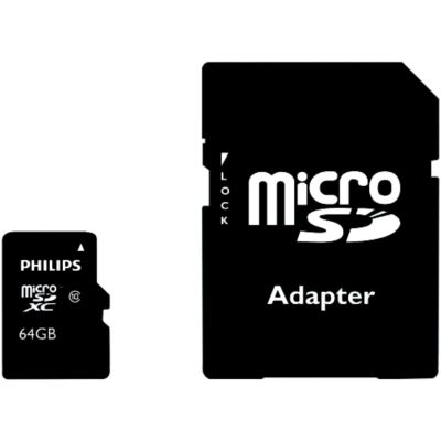 Carte Micro SD Philips Micro SDXC 64Go classe 10 + adaptateur