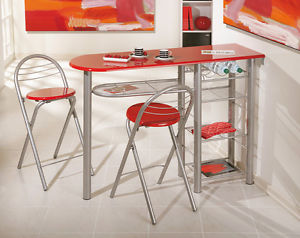 Ensemble table et chaises mobilier de cuisine rangements MDF rouge et