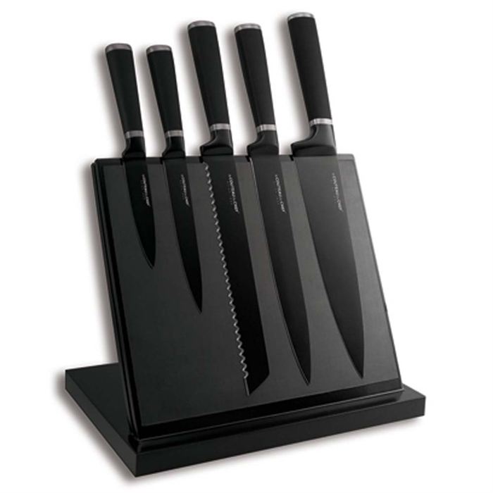 Bloc Aimanté noir 5 Couteaux Noir anti adhérent Couteau de cuisine