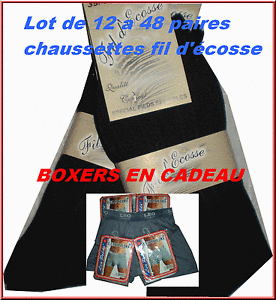 48 Paire chaussette fil d’ecosse 100% coton noir BOXER homme en CADEAU