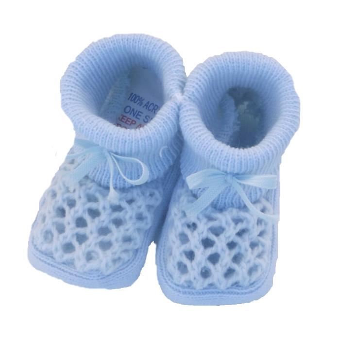 Chaussons bébé de naissance, crochet bleus. Chaussons pour la