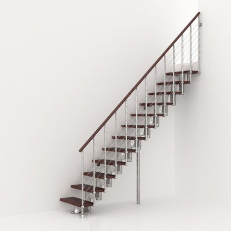 Escalier modulaire Longline, marches bois/ structure métal chromé