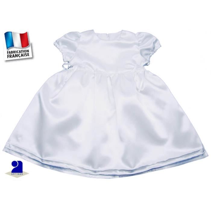Robe Baptême satin blanc bébé 9 mois (71 cm), création Française
