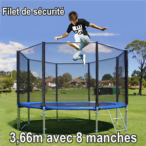 Filet de securite pour trampoline 3 66m diametre 1 83m de haut 4 pieds