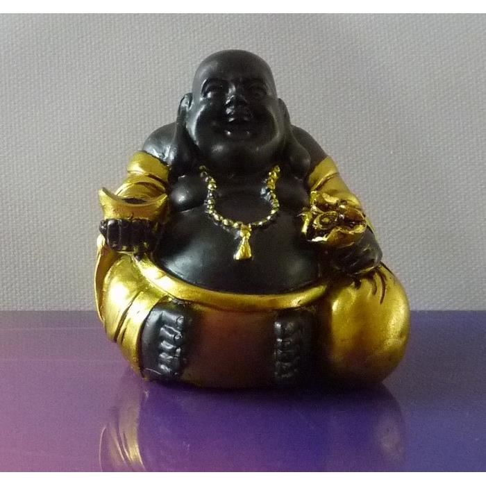 Figurine Gros Bouddha Rieur Chinois Or et Marron Avec Bijoux Achat