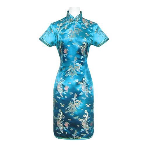 Robe chinoise turquoise motif dragon Bleu Achat / Vente robe