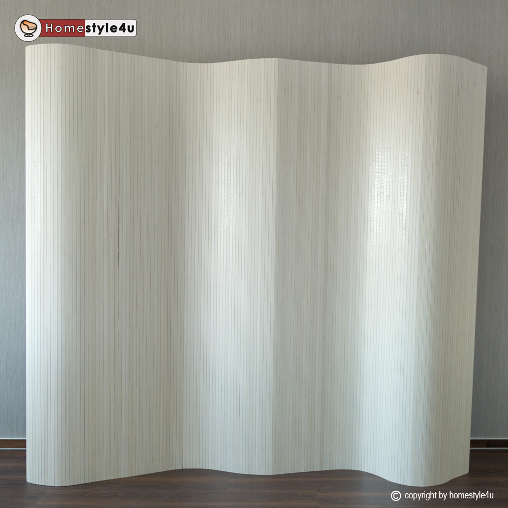 Paravent en bambou bois brise vue Decoration 200 x 250 cm blanc lavé