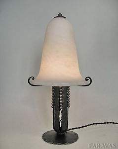 Vasseur Lampe ART Deco 1925 1930 FER Forgé Albatre Lamp