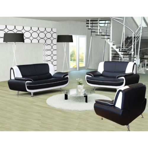 Meublesline Ensemble canapé et fauteuil 3+2+1 Meros noir et blanc