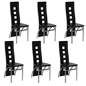 Lot de 6 chaises de salle à manger en simili cuir noir & acier design