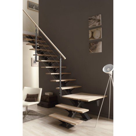Escalier quart tournant Mona, marches/structure aluminium gris | Leroy