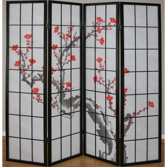 Paravent 4 panneaux japonais en bois 176x175cm Achat / Vente