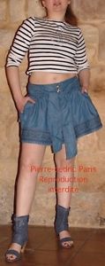 Mini Jupe Sexy Jeans Danseuse Short Skirt 2 Poches BAS Brodé Pierre
