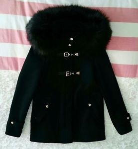Zara laine noire manteau duffle trenca Veste avec Capuche en FOURRURE
