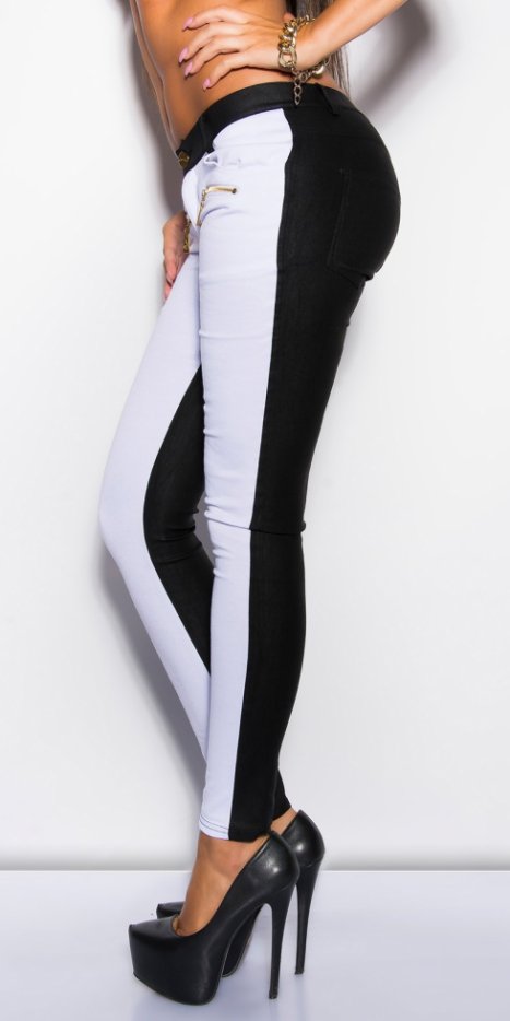 Pantalon Femme Blanc ET Noir TOP Sexy Taille Basse BI Couleur Koucla