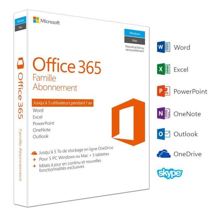 Office 365 Famille 5 PC Windows/Mac + 5 tablettes Abonnement 1 an