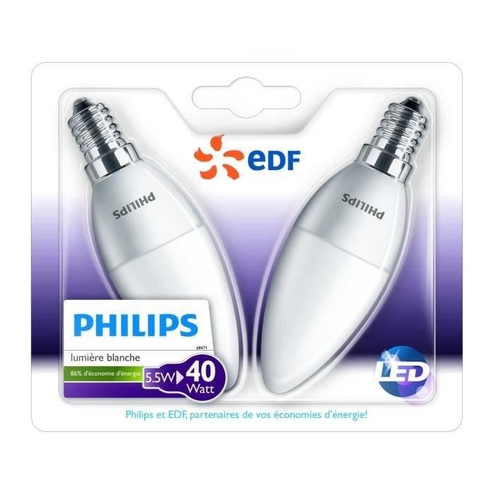 PHILIPS EDF Lot de 2 ampoules LED E14 5,5W équivalence 40W flamme