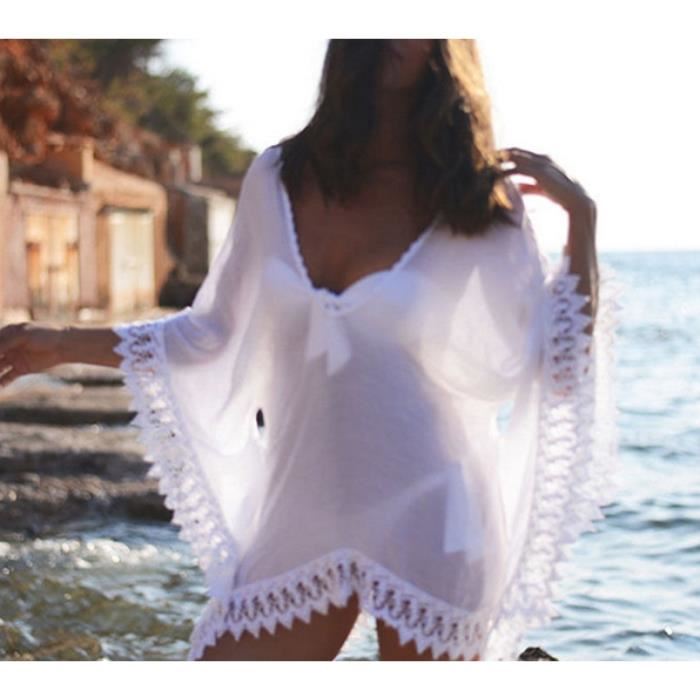 Kaftan Robe de Plage Shores Bikini Coton Femmes Blanc Achat / Vente
