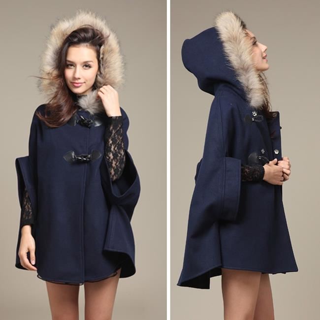 Poncho cape manteau veste femme bleu Classerobes Bleu Achat / Vente