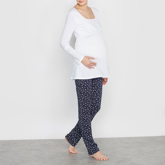 Pyjama de grossesse et d’allaitement blanc imprimé Cocoon | La
