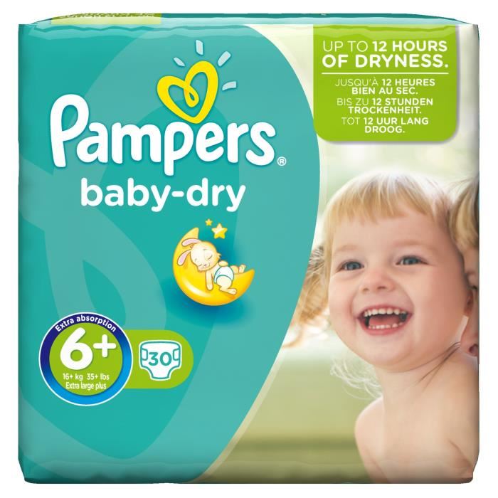 pampers baby dry taille 6+ (extra large+) 15 kg et plus couches géant