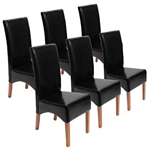 Lot de 6 chaises Latina, salle à manger, cuir reconstitué, noir
