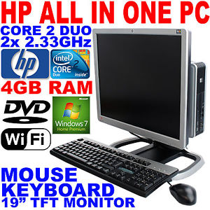 Tout en Un PC De Bureau Windows 7 HP Core 2 Duo 2 33GHz 4GB RAM 19 TFT