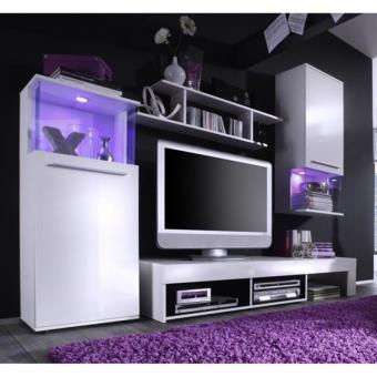 Punch meuble tv mural 228cm coloris blanc mat et brillant + led