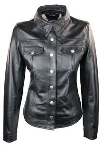 Veste chemise Femme 100% cuir Style noir court rétro