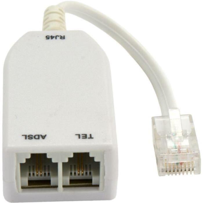 Ethernet 1 connecteur RJ45 mâle 2 connecteurs femelles RJ11/ADSL