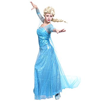 Costume deguisement reine des neiges princesse robe elsa bleu frozen