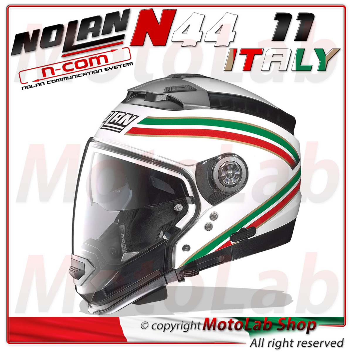 Casque Modulare Nolan N44 Italy N COM 11 Blanc Matallise Italie Taille