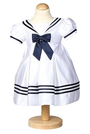 Robe de cérémonie style marin pour bébé fille Blanc Bleu 12