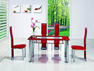 Design italien Petite Table de salle à manger en verre Rouge sièges