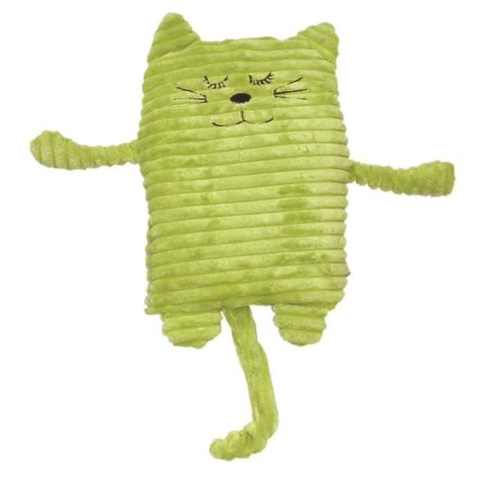Bouillote chat vert pour micro onde avec graines de lin et lavande