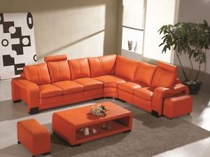 Canapé D’Angle EN Cuir Sofa Design Meuble DE Salon 126 Orange Angle