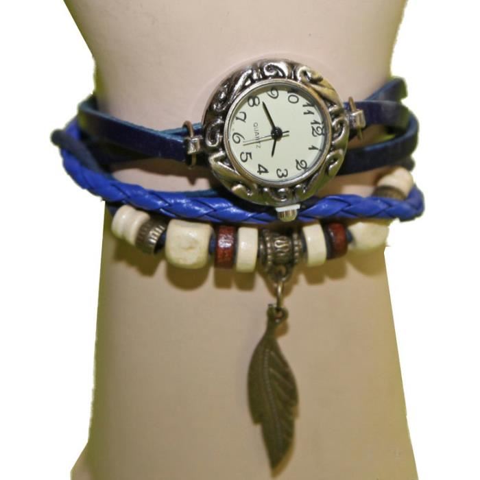 Vintage Bracelet Pu Cuir ! BLEU Achat / Vente montre Montre Femme