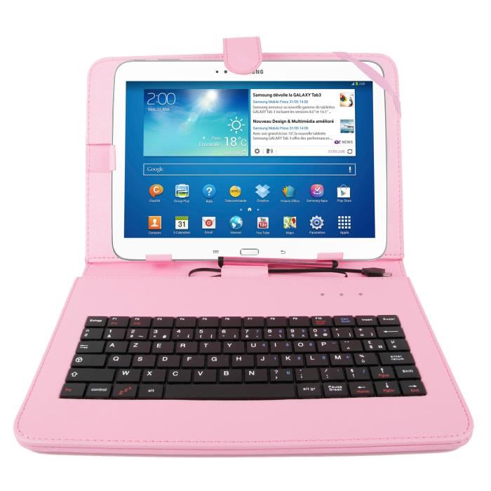 Etui rose + clavier pour Samsung GalaxyTab 3 10,1″ Etui + clavier