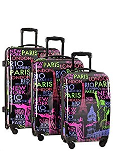 Lot de 3 valises rigides 4 roues colorées Paris New York 57cm 67cm