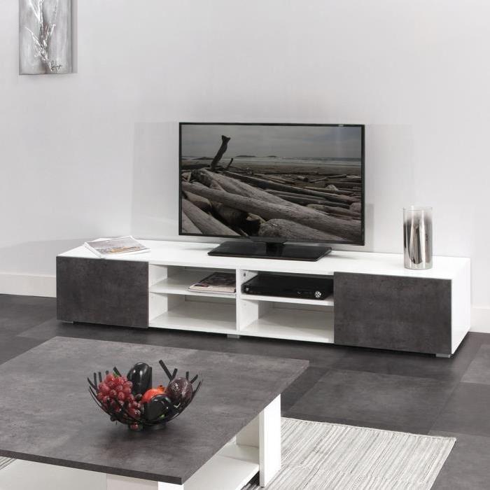 Meuble TV 185 cm Blanc et décor béton Achat / Vente meuble tv
