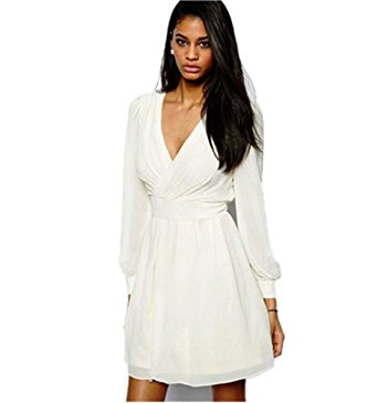 Moonar ® Nouvelle Mode Sexy Robe Courte Simple Col en V Empire Dos en