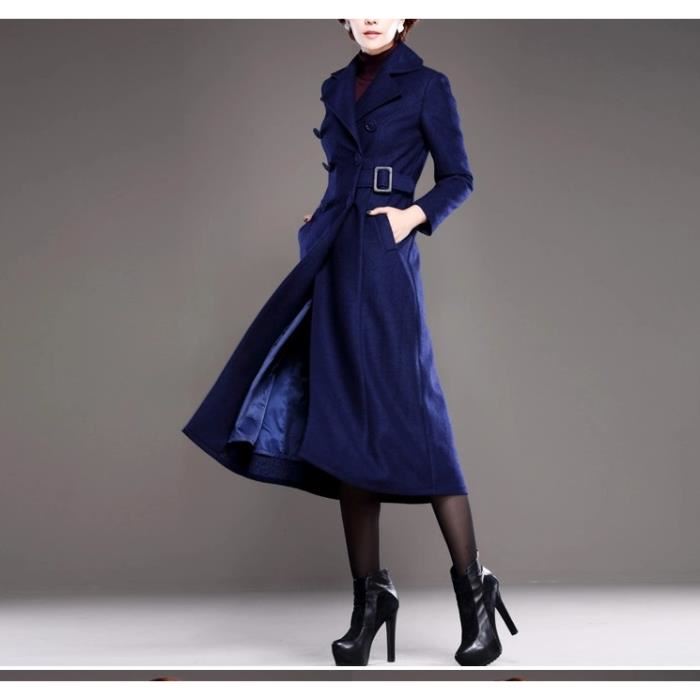 Long Manteau bleu élégant femme en laine Achat / Vente manteau