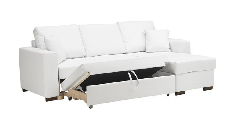 sur Canapé d’angle convertible PARIGI + coffre, cuir eco blanc