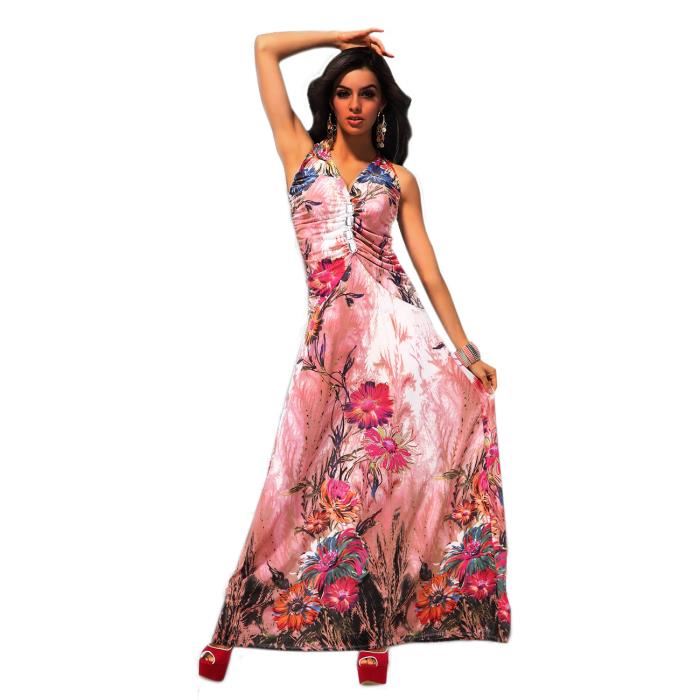 Robe longue fleurs « Michelle » Rose Rose Achat / Vente robe Robe